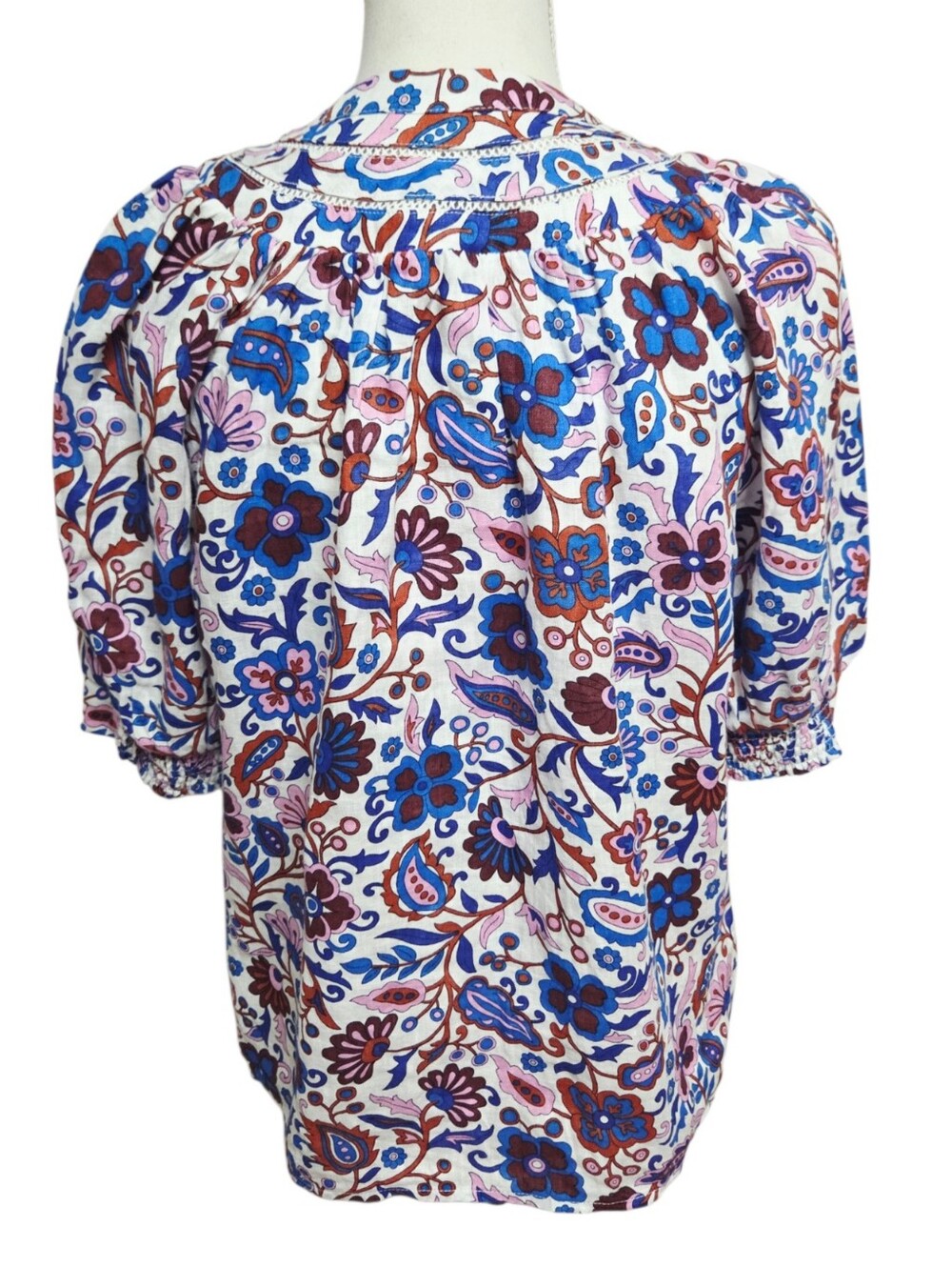 Boden Bea Linen Floral Top White Blue Size 2 - Picture 6 of 9